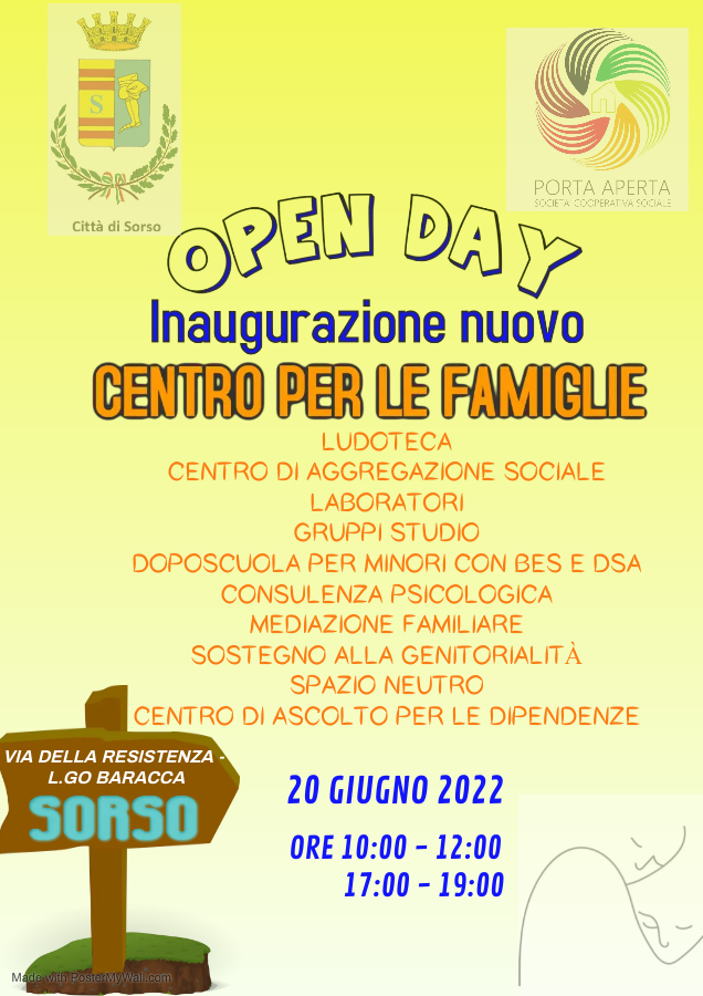 Locandina open day Centro Famiglie Sorso