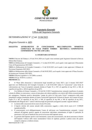 1) RETTIFICA COMPONENTE COMMISISONE TECNICA DI GARA