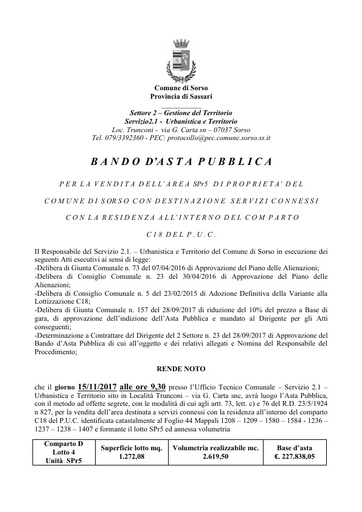 BANDO INTEGRALE DI VENDITA AREA COMMERCIALE SPR5 C18