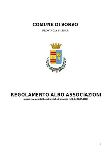 5 REGOLAMENTO ALBO COMUNALE DELLE ASSOCIAZIONI SORSO APPROVATO CON DCC N 28 DEL 18 05 2018