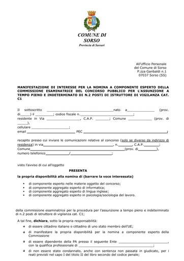 02) modulo manifestazione di interesse componente commissione