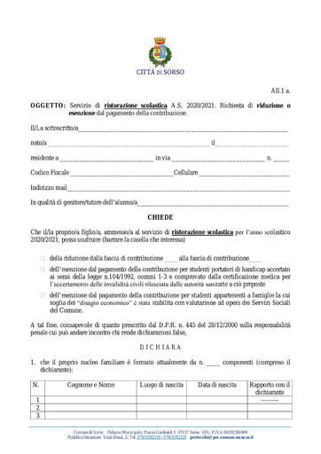 3  ALL  1 a  Modulo per richiesta esenzione o riduzione servizio di ristorazione scolastica