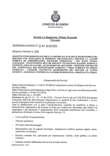 Provvedimento Dirigente 1° Settore - Servizio 2.2 Loriga Maurizio 2022