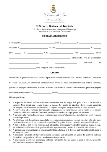 Modulo per la richiesta di adozione cani.