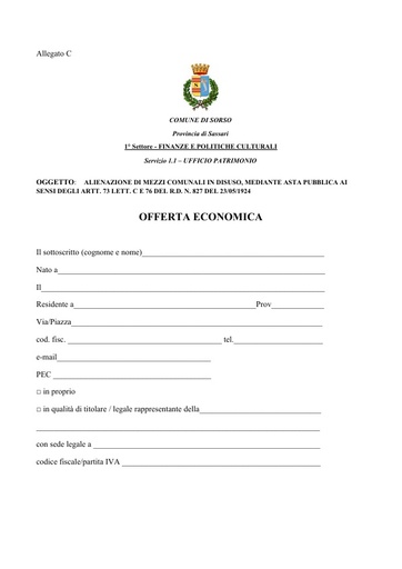 ALLEGATO C   MODULO OFFERTA ECONOMICA