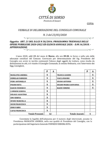 DELIBERAZIONE DEL CONSIGLIO COMUNALE N. 3 del 23/03/2020