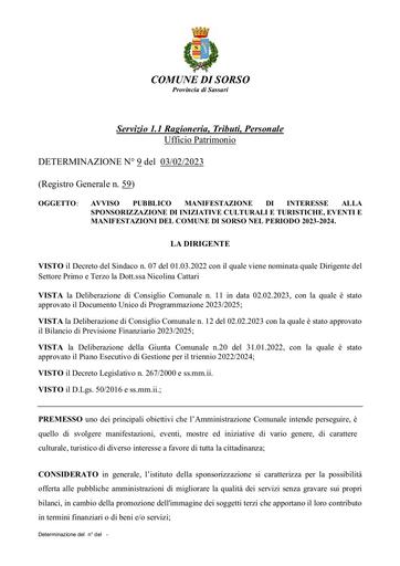 DETERMINAZIONE N° 9 del 03/02/2023