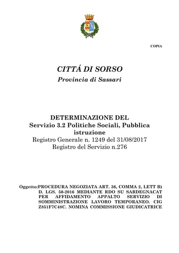 Determinazione 276   31 08 2017 nomina commissione