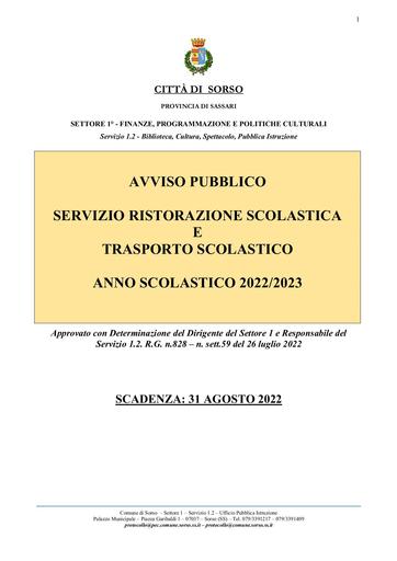 AVVISO PUBBLICO MENSA E TRASPORTO SCOLASTICO 2022 2023 signed