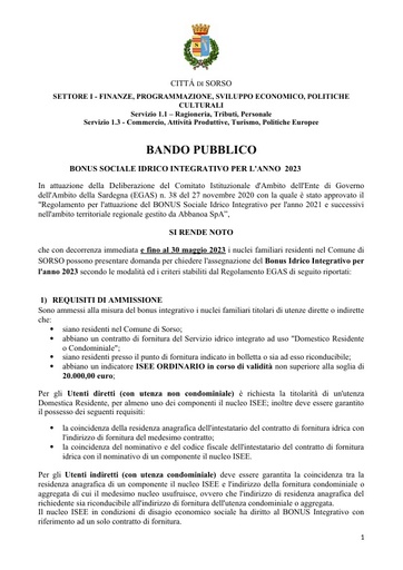 Bando bonus idrico integrativo per l anno 2023