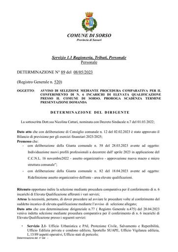 Proroga Termini DETERMINAZIONE N° 520 del 08.05.2023