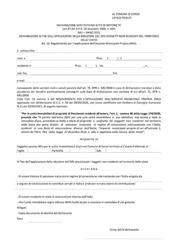 Autocertificazione riduzione 50% soggetti non residenti