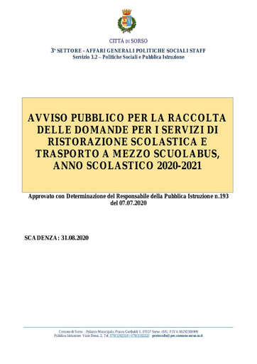 1  AVVISO PUBBLICO MENSA E TRASPORTO SCOLASTICO A S  2020 2021