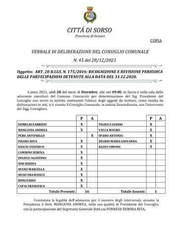 2022 RICOGNIZIONE E REVISIONE PERIODICA DELLE PARTECIPAZIONI DETENUTE ALLA DATA DEL 31.12.2020