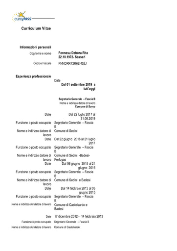 Curriculum vitae Fonnesu Debora Rita - Segretario Generale