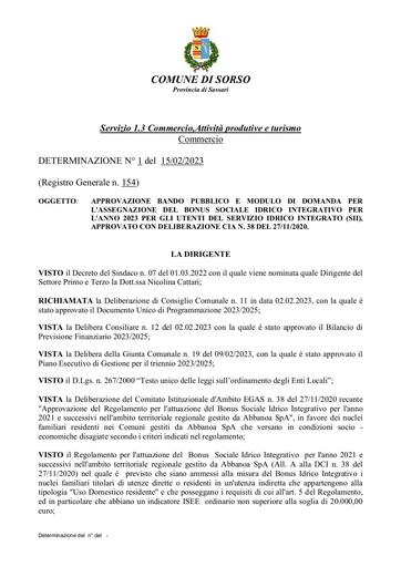 DETERMINAZIONE N° 154 del 15/02/2023