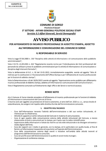 All A) Avviso Addetto Stampa