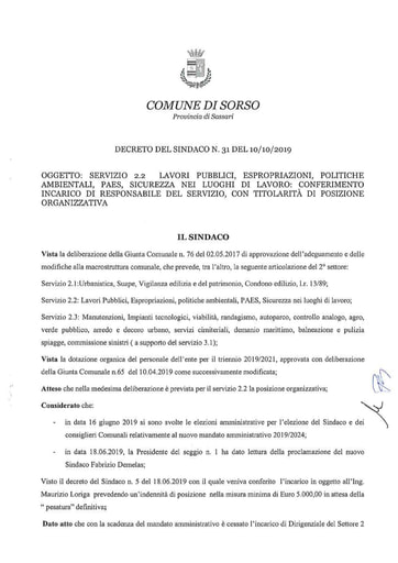 Decreto 31 Responsabile P.O.  2.2 Loriga Maurizio 2019