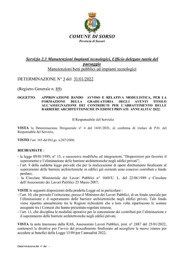 DETERMINAZIONE N° 3 del 31/01/2022