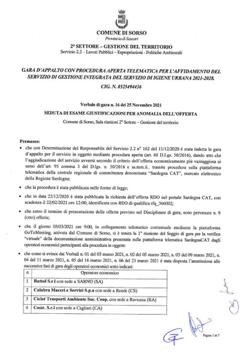 Verbale n° 16 del 25 11 2021 Commissione anomalia offerta