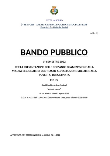 ALL  A) BANDO PUBBLICO REIS 1° SEMESTRE 2022