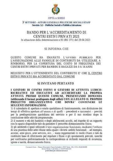 AVVISO ACCREDITAMENTO CENTRI ESTIVI PRIVATI signed