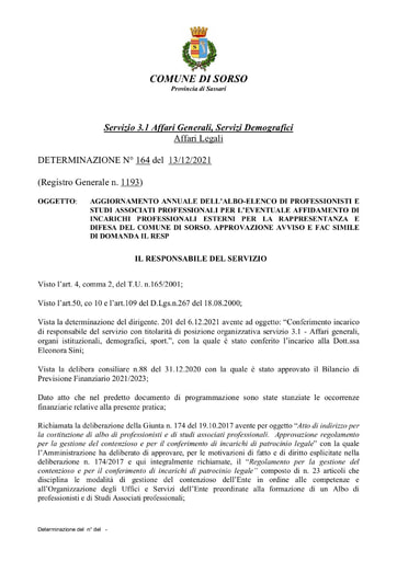 Determina 164  Approvazione avviso