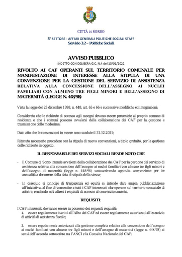 1  AVVISO DI MANIFESTAZIONE DI INTERESSE   Comune di Sorso signed