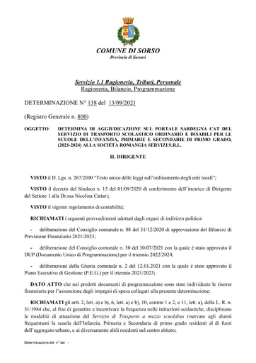 DETERMINAZIONE N° 138 del 13/09/2021