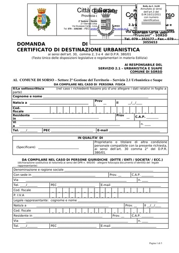 Richiesta certificato di destianzione urbanistica (C.D.U) nuovo modello