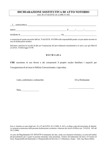 Dichiarazione  Sostitutiva requisiti Edilizia Conv  o Agev