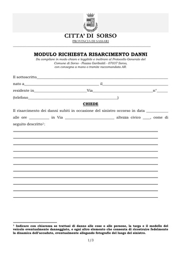 MODULO RICHIESTA RISARCIMENTO DANNI