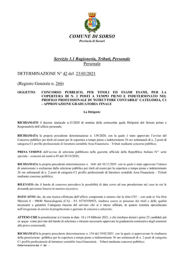 Approvazione graduatoria finale det. 42 del 23-03-2021