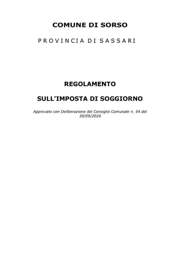 Regolamento imposta di soggiorno Comune di Sorso