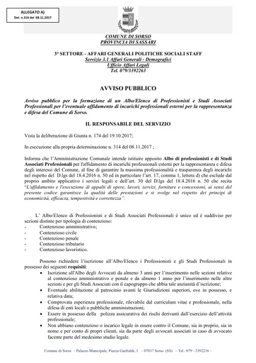 Avviso pubblico per la formazione di un Albo/Elenco di Professionisti e Studi Associati Professionali