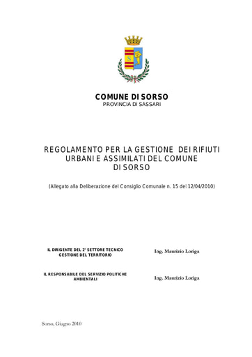 REGOLAMENTO PER LA GESTIONE DEI RIFIUTI URBANI E ASSIMILATI