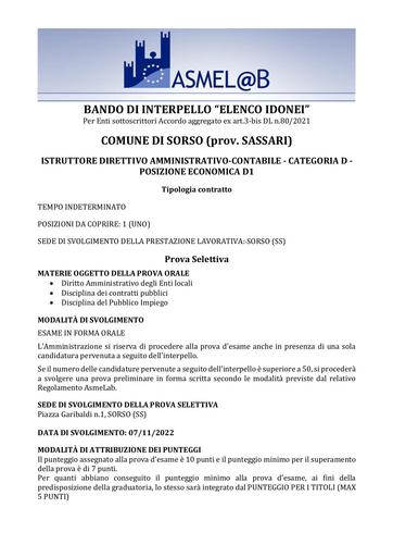 BANDO DI INTERPELLO ISTR. DIRETT. CONT.