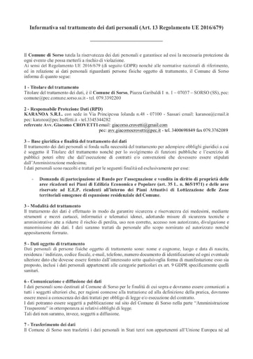 Informativa Privacy Comune di Sorso