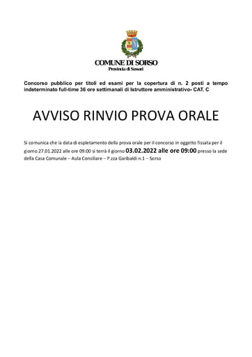 RINVIO PROVA ORALE