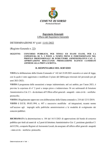 DETERMINAZIONE N° 4 del 11/01/2022